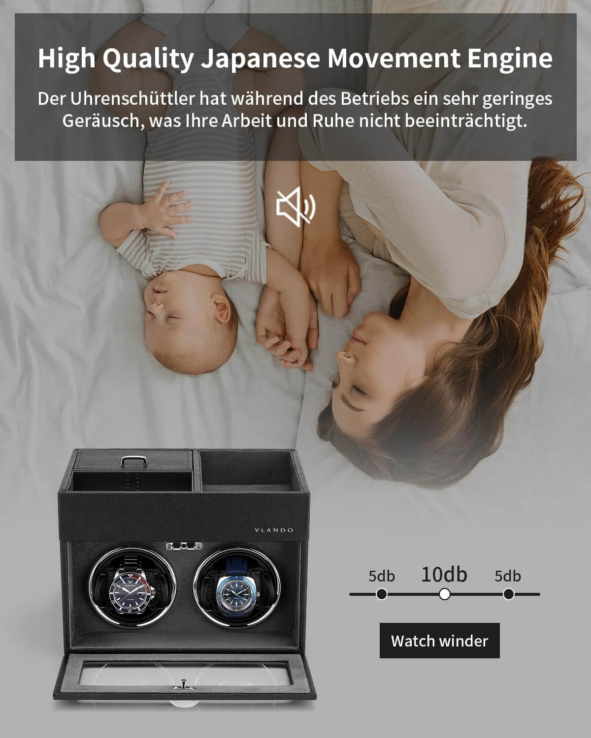 VLANDO Automatic Double Watch Winder with Jewelry Valet Tray