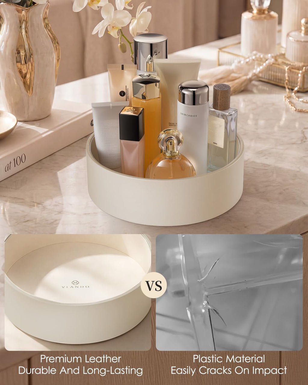 VLANDO 360° Rotating PU Leather Perfume & Makeup Organizer