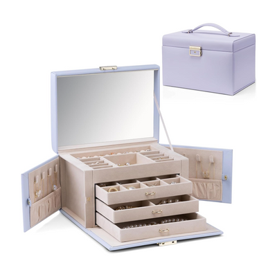 VLANDO Large Jewelry Box Organizer with Mirror & 3 Drawers For Women Girls