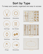VLANDO Cinderella‑3 drawers Quiet Luxe 3‑Layer Glass Lid Jewelry Box Organizer
