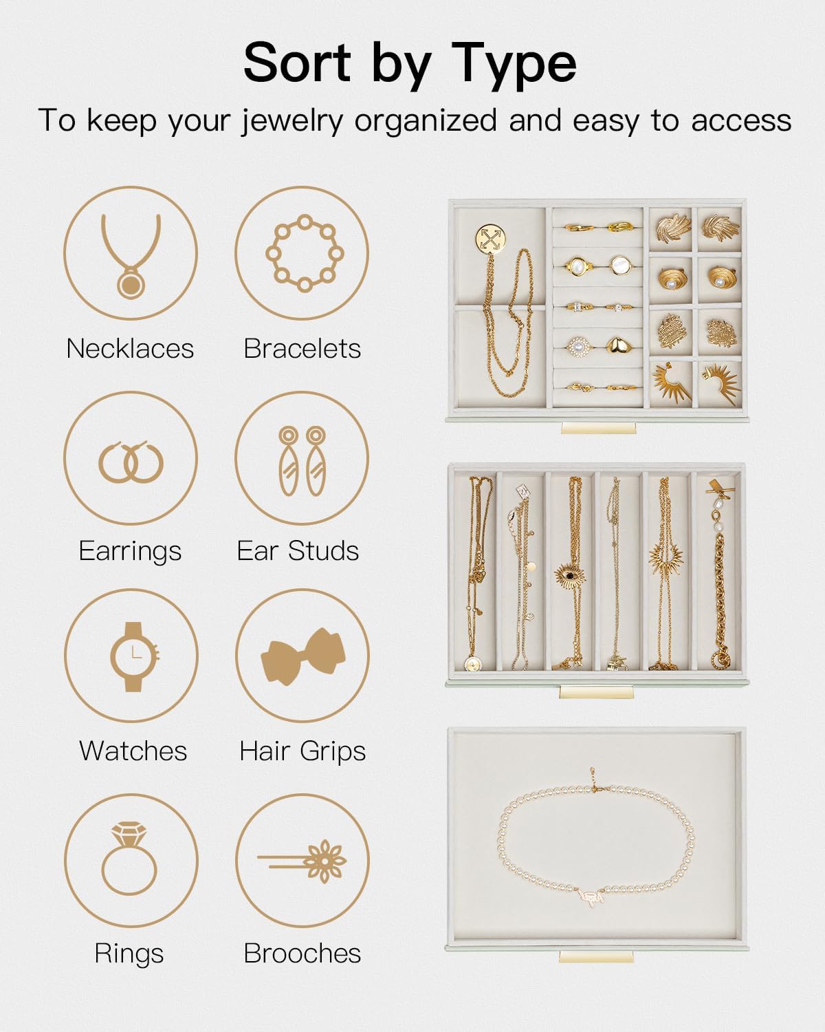 VLANDO Cinderella‑3 drawers Quiet Luxe 3‑Layer Glass Lid Jewelry Box Organizer