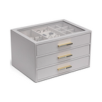 VLANDO Cinderella‑3 drawers Quiet Luxe 3‑Layer Glass Lid Jewelry Box Organizer
