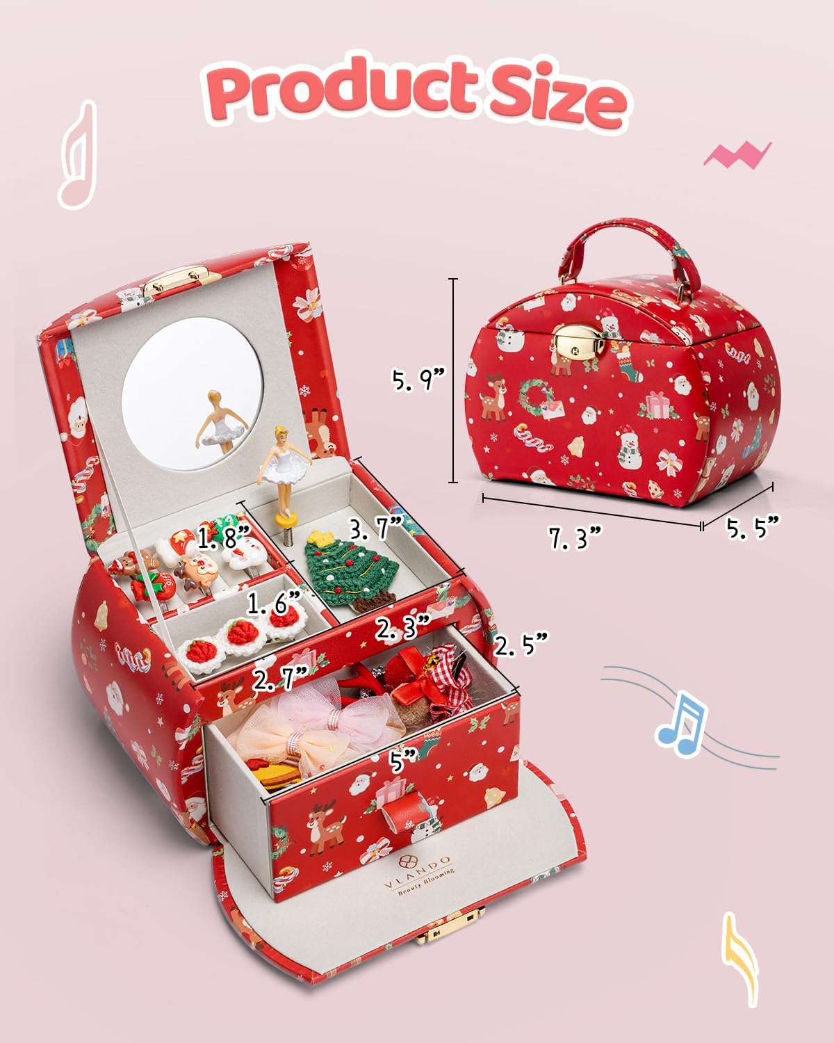 VLANDO Ballerina Musical Jewelry Box Girls Gift Musical Box