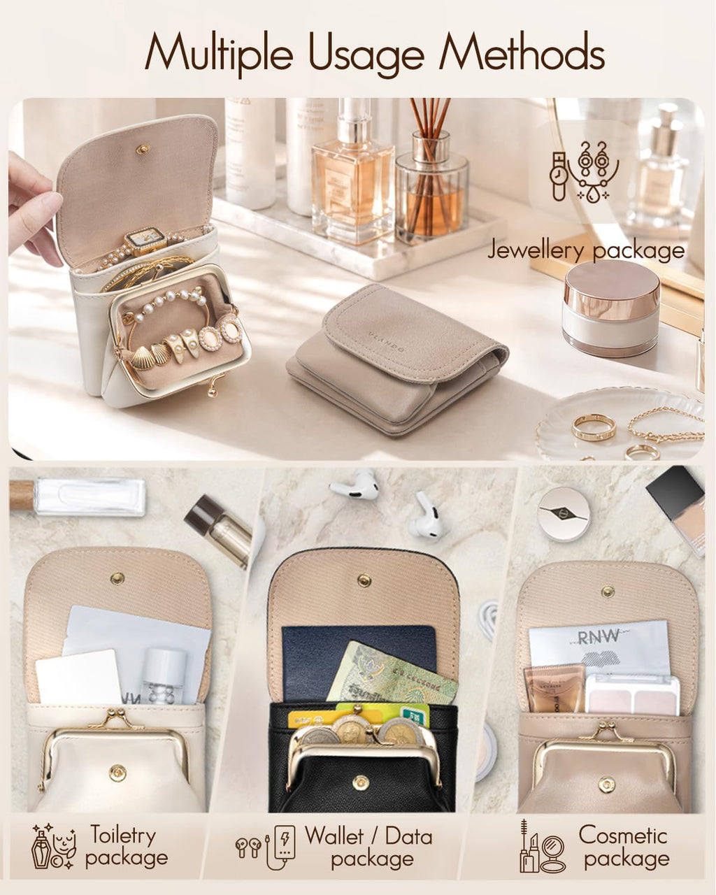 VLANDO 2-in-1 Small Travel Jewelry Case with Removable Pouch