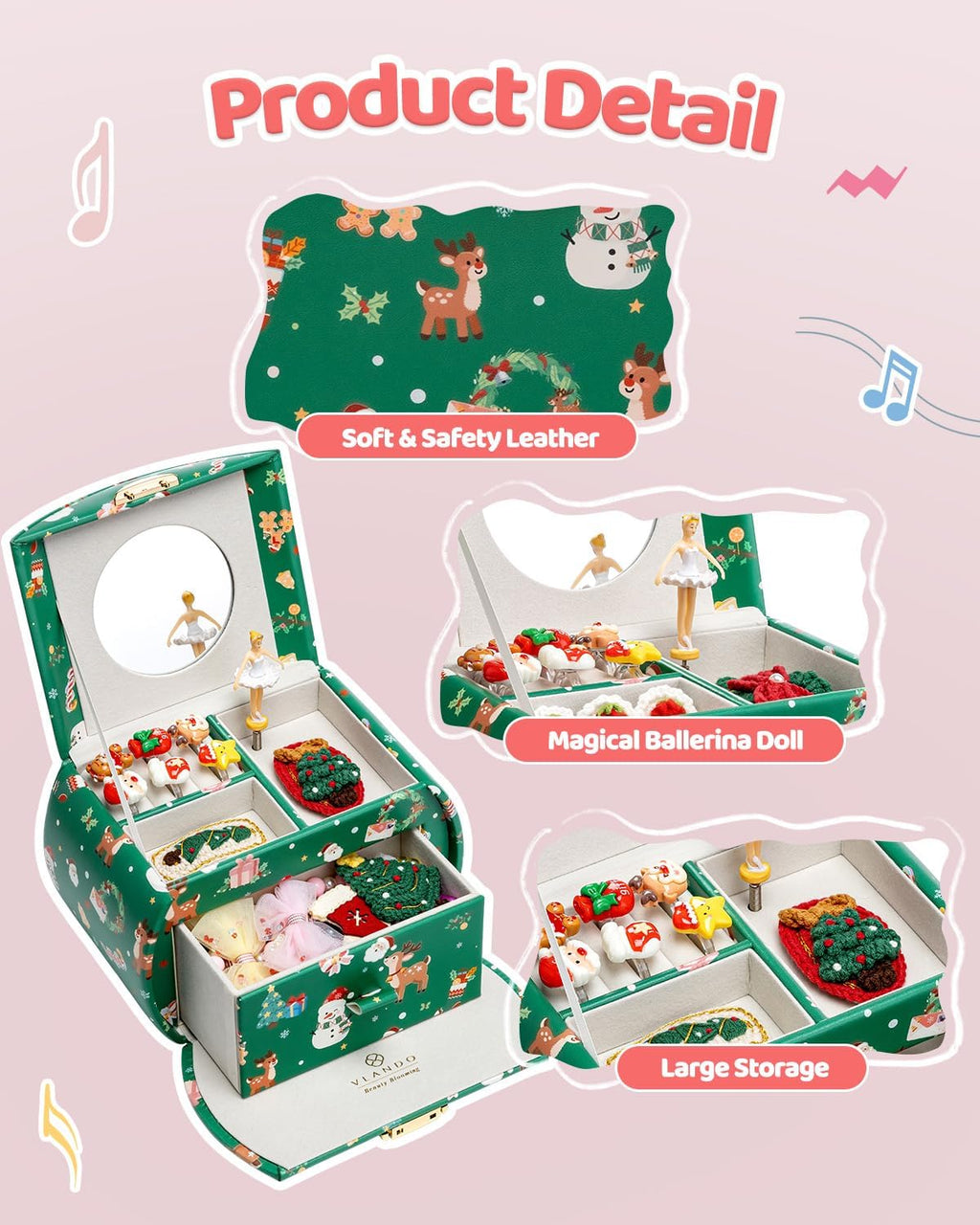 VLANDO Ballerina Musical Jewelry Box Girls Gift Musical Box