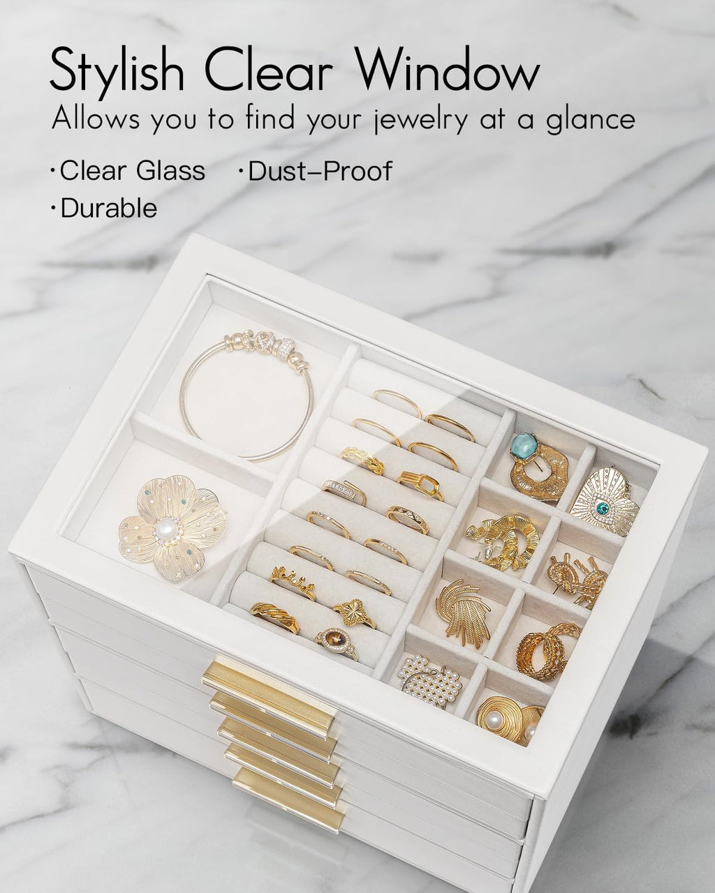 VLANDO Quiet Luxe 5-Layer Glass Lid Jewelry Box Organizer