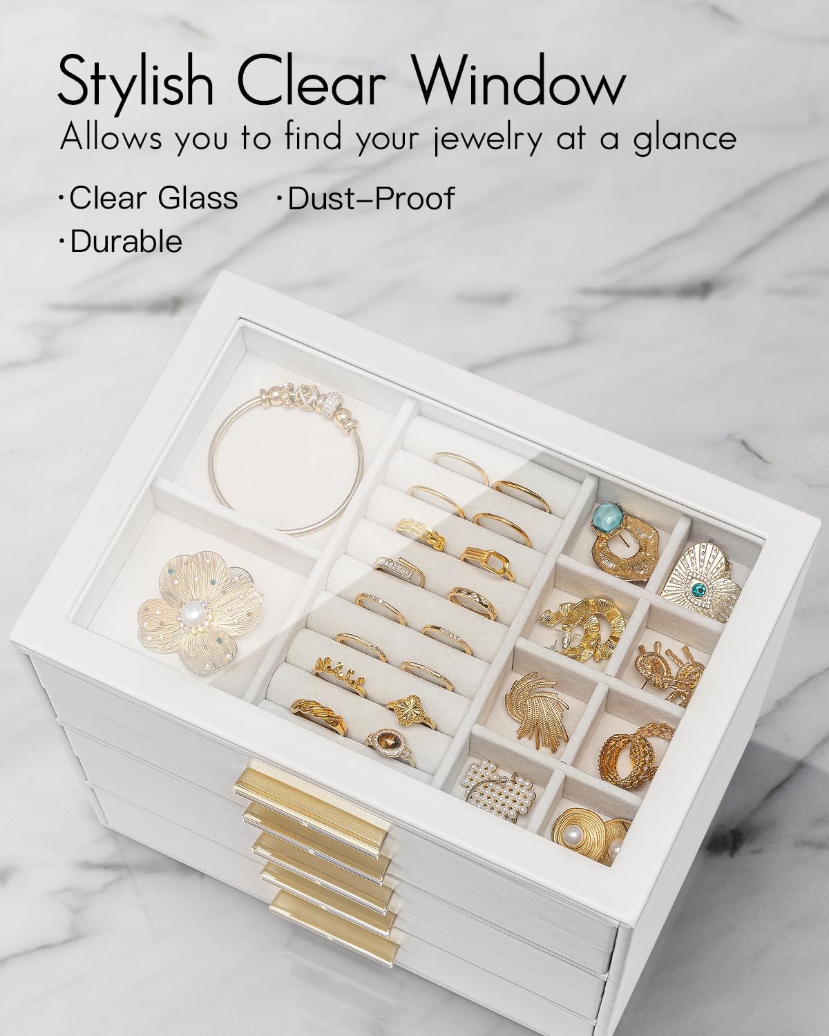 VLANDO Quiet Luxe 5-Layer Glass Lid Jewelry Box Organizer