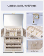 VLANDO Large Jewelry Box Organizer with Mirror & 3 Drawers For Women Girls