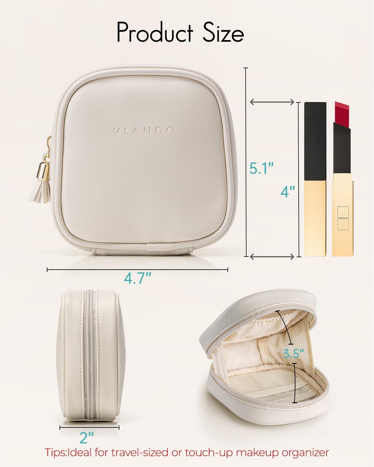 VLANDO Travel Ritual waterproof travel makeup bag, size and capacity guide