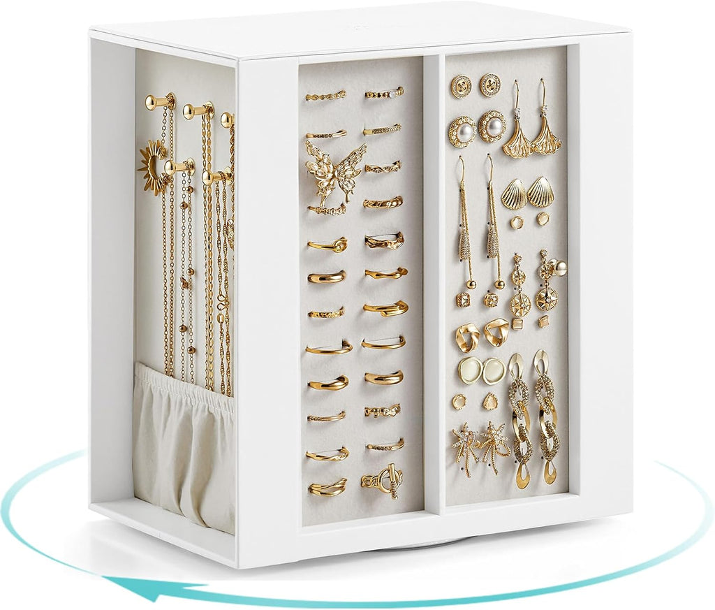 VLANDO Rotating Jewelry Box – Quiet Luxe 360° Large Jewelry Organizer with 5 Drawers