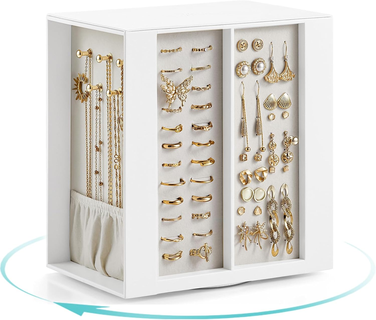 VLANDO Rotating Jewelry Box – Quiet Luxe 360° Large Jewelry Organizer with 5 Drawers