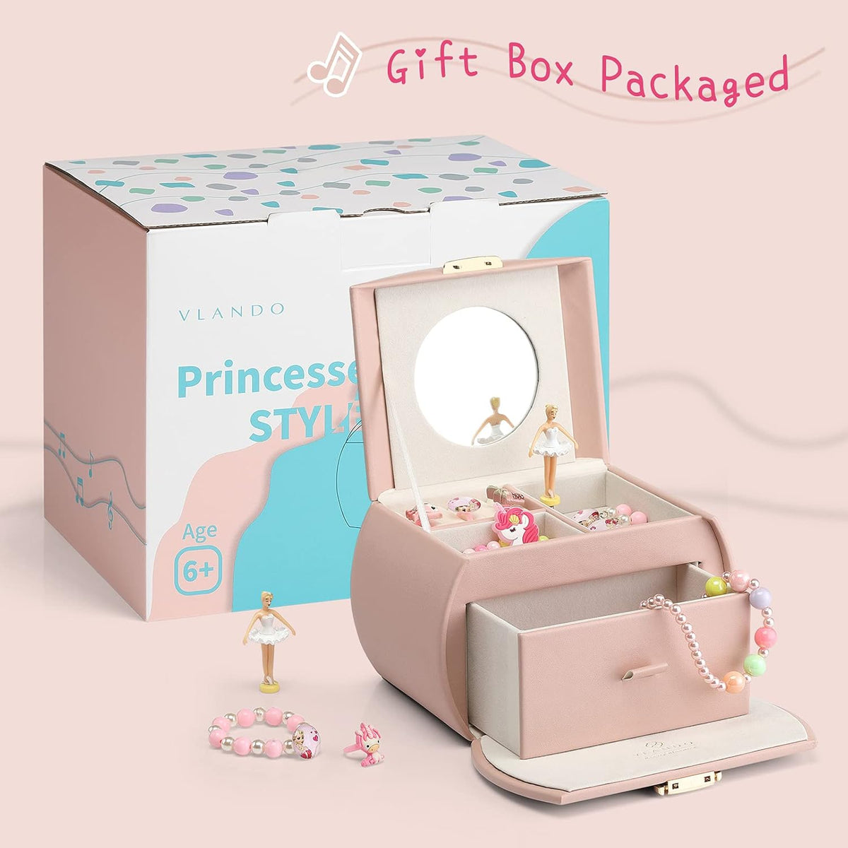 VLANDO Ballerina Musik-Schmuckkästchen, Mädchengeschenk, Musikbox