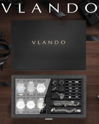 VLANDO Large 6-Slot Lockable Watch Box Organizer with Glass Lid & Accessory Storage
