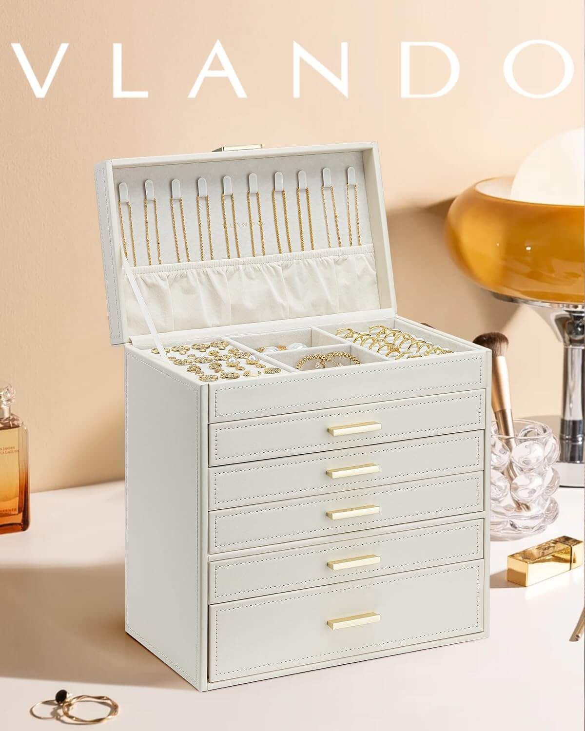 VLANDO Quiet Luxe 6-Layer Large Jewelry Box Organizer