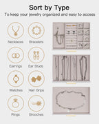 VLANDO Cinderella‑3 drawers Quiet Luxe 3‑Layer Glass Lid Jewelry Box Organizer