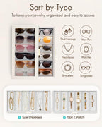 VLANDO sunglasses organizer box, size and capacity guide
