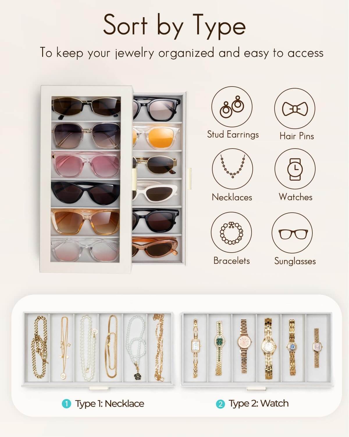 VLANDO sunglasses organizer box, size and capacity guide