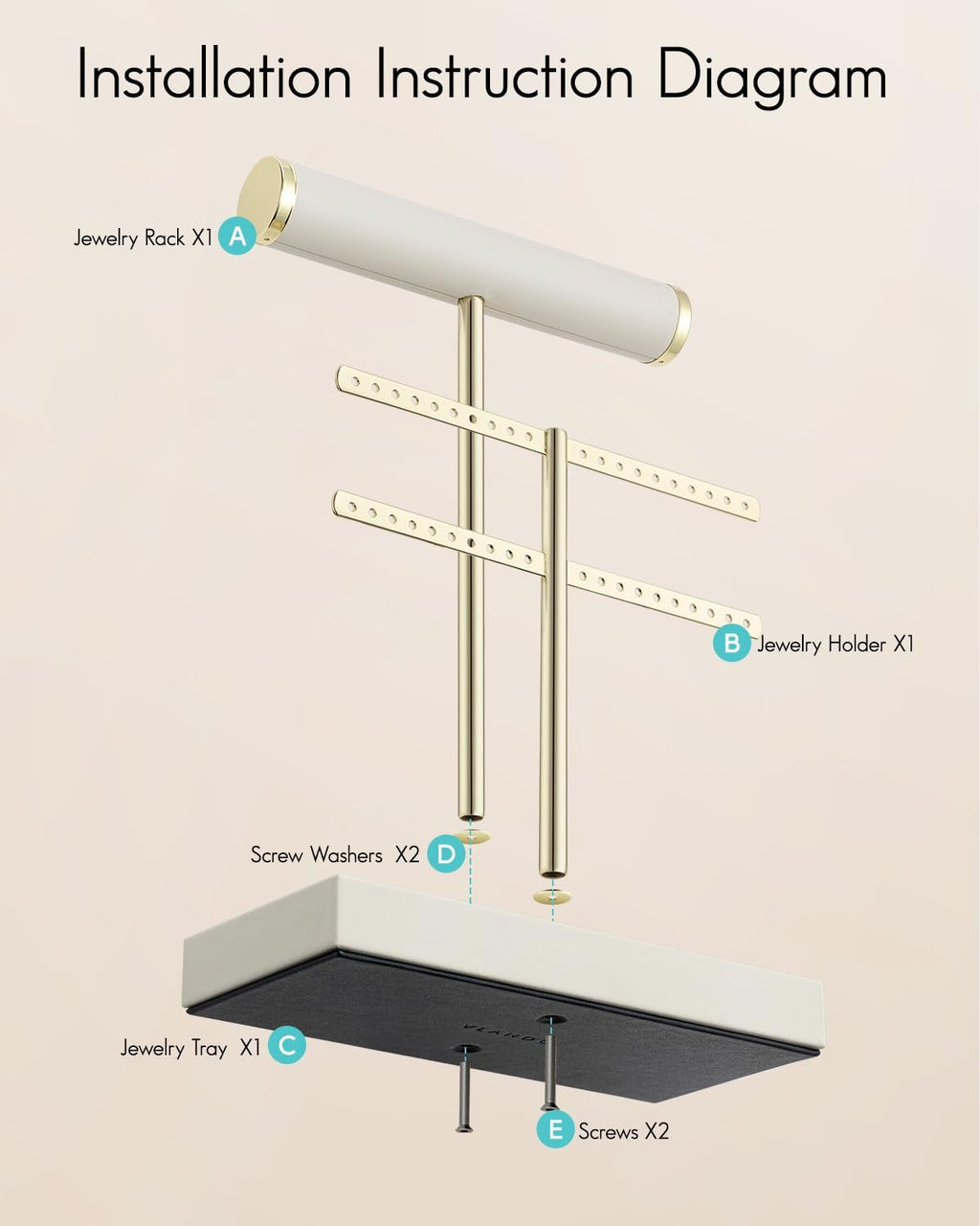 VLANDO Biluo Jewelry Stand Everyday Keepsake 2‑Tier Jewelry Holder Organizer with Tray