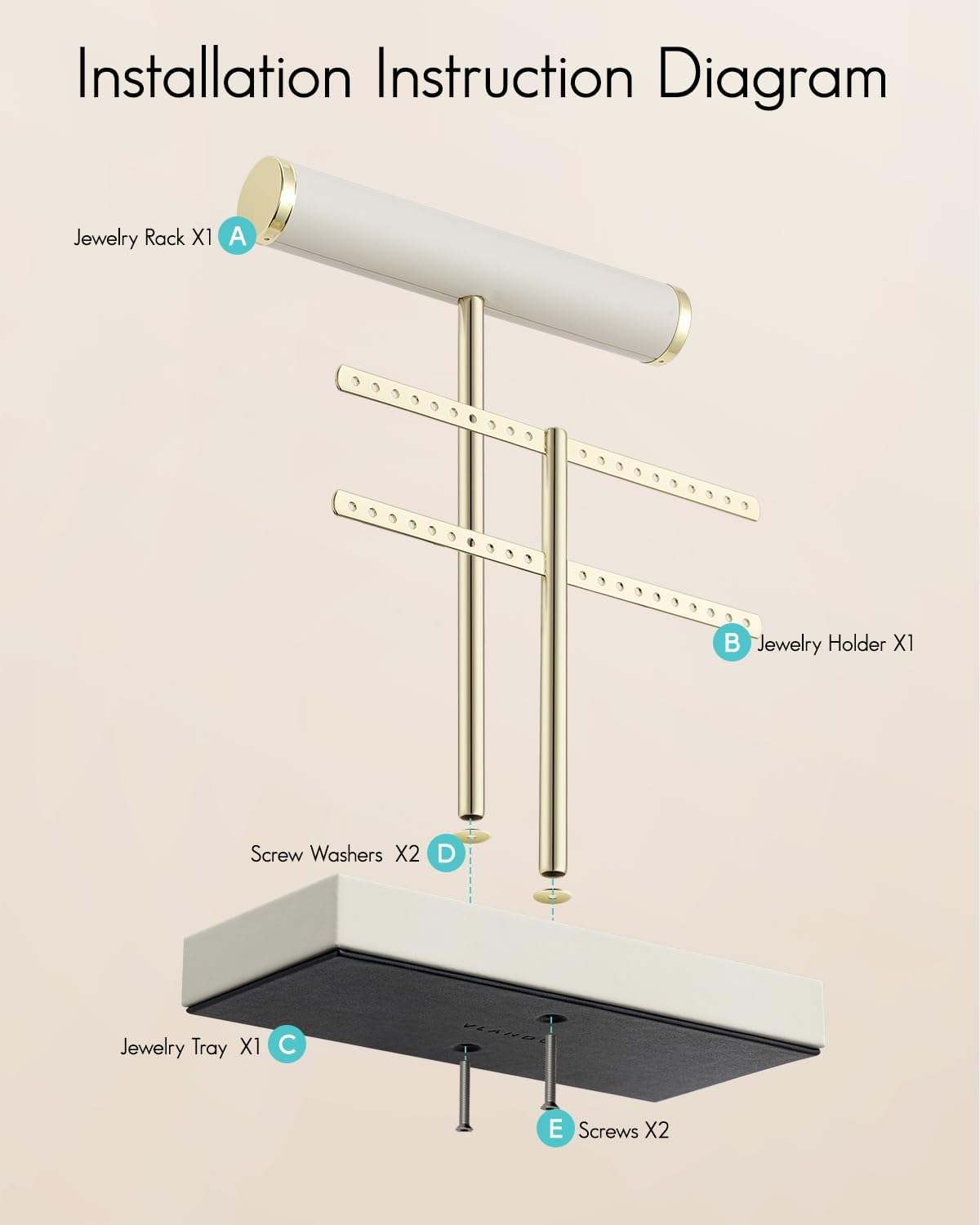 VLANDO Biluo Jewelry Stand Everyday Keepsake 2‑Tier Jewelry Holder Organizer with Tray
