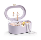 VLANDO Oval Music Box Musical Jewelry Box for Girls – Spinning Ballerina, Soft Faux Leather Kids Jewelry Organizer & Mirror