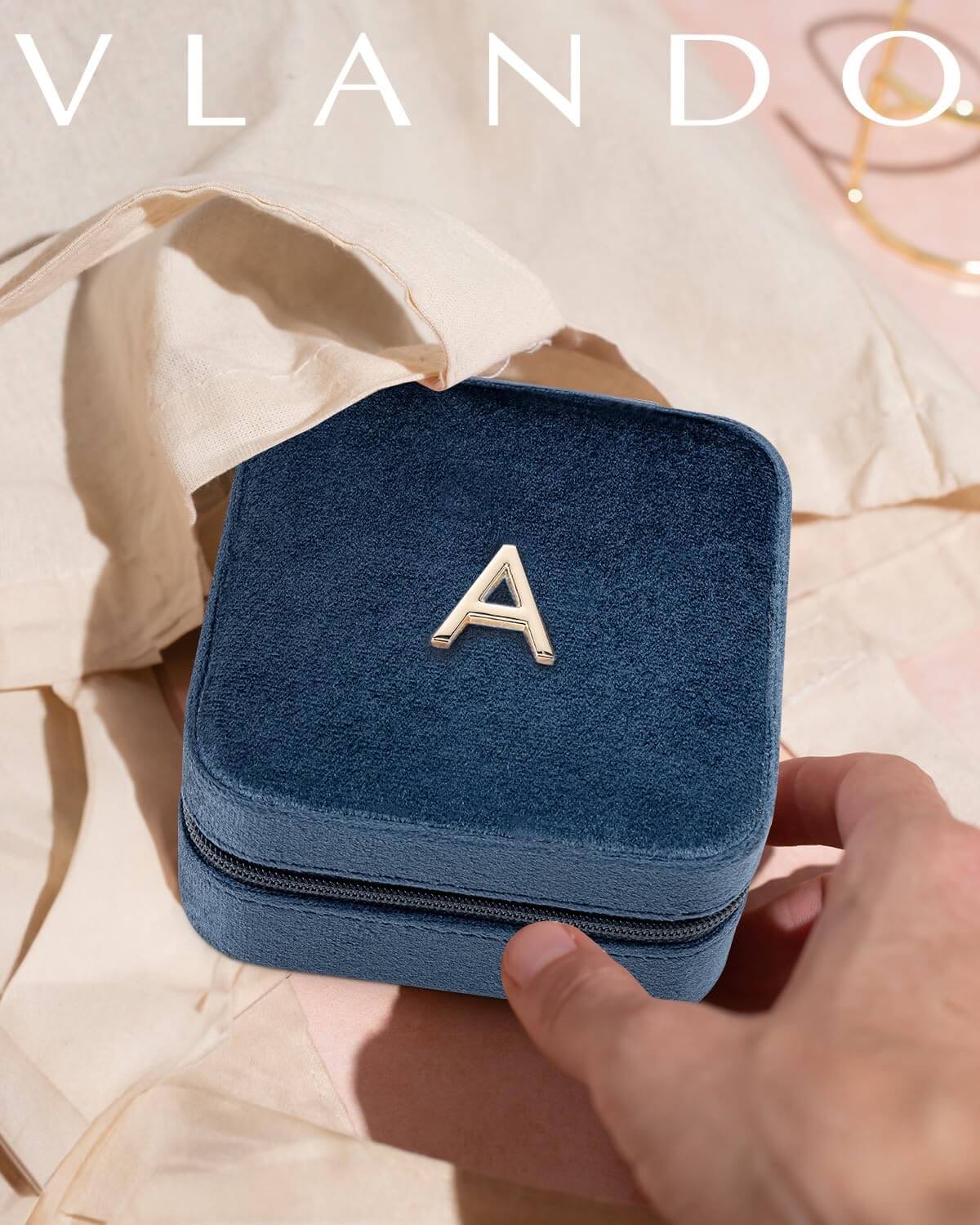 VLANDO Travel Ritual Initial Jewelry Case – Mini Travel Jewelry Boxr with Mirror,Gift for Women