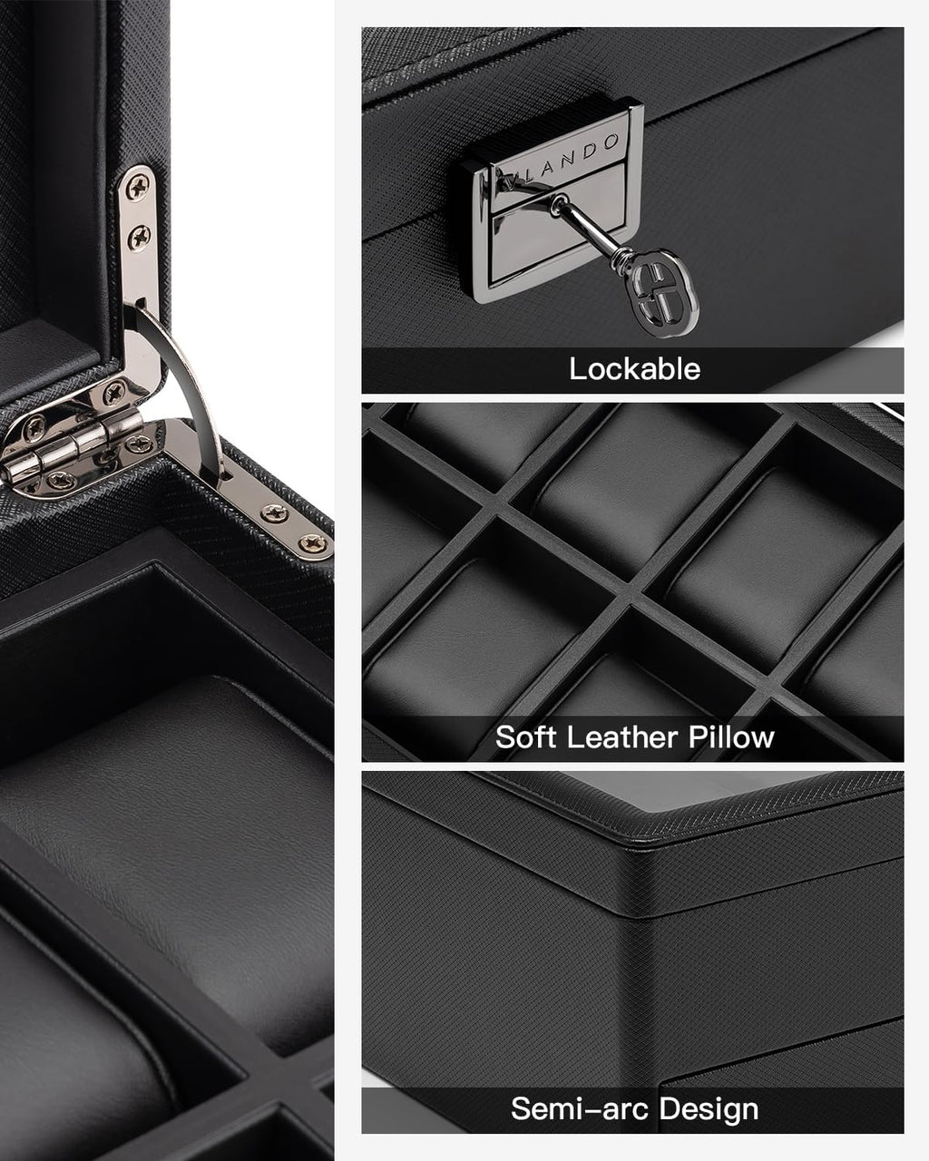VLANDO lockable watch box, gift-ready presentation for organized storage