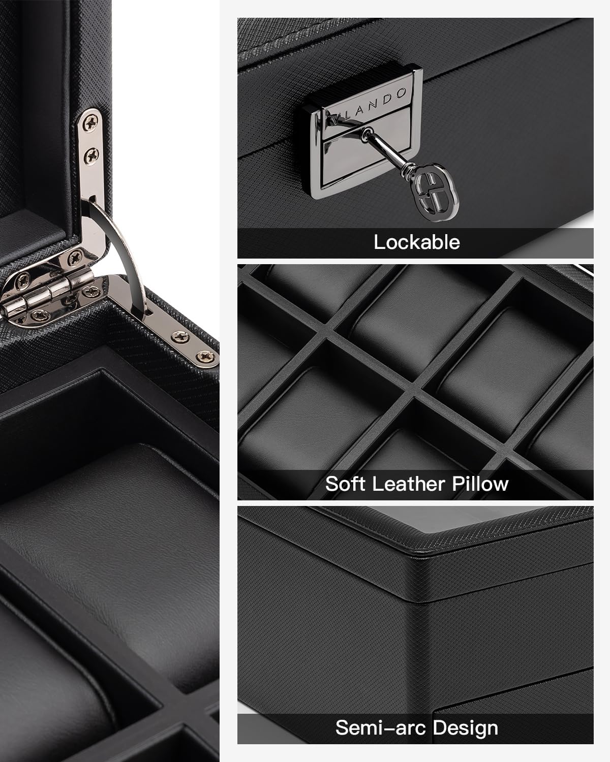 VLANDO lockable watch box, gift-ready presentation for organized storage