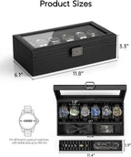 VLANDO 6‑bit watch box with ring holder 6‑Slot Lockable Watch Box Organizer with Glass Lid & Removable Tray