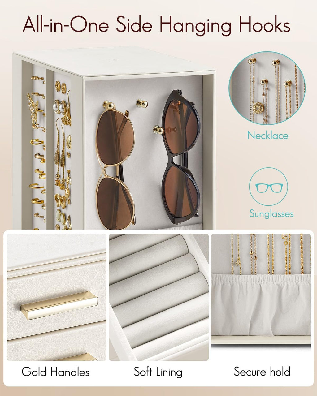 VLANDO Rotating Jewelry Box – Quiet Luxe 360° Large Jewelry Organizer with 5 Drawers