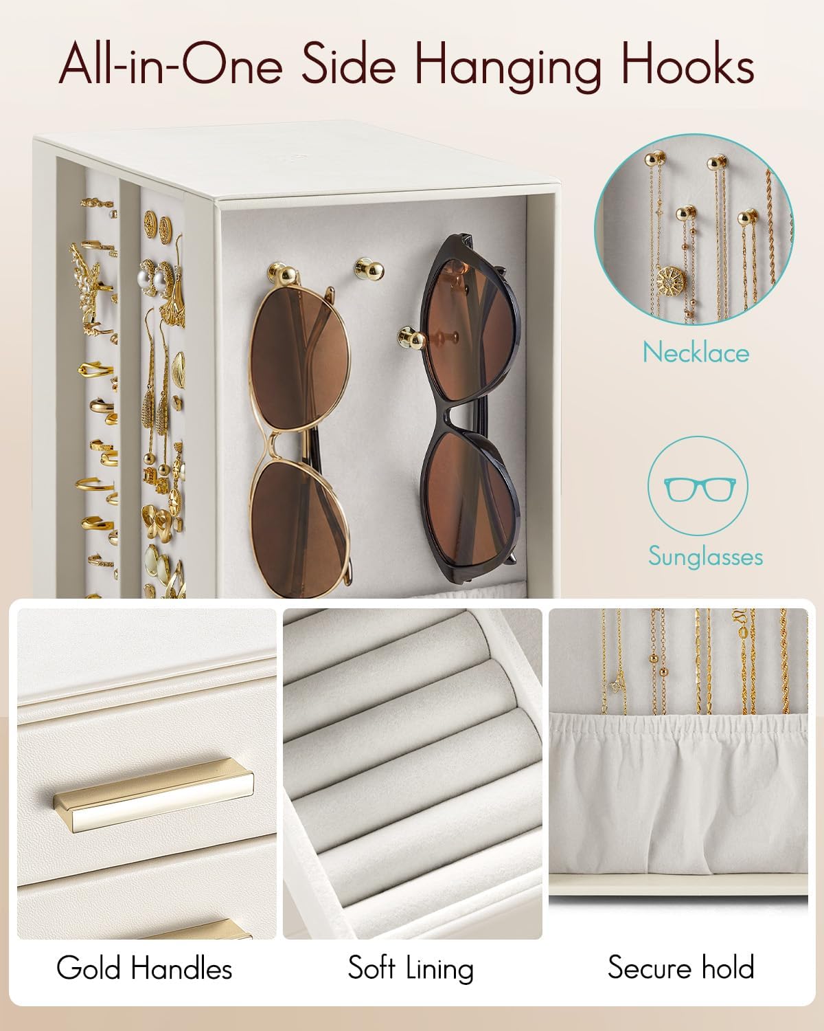 VLANDO Rotating Jewelry Box – Quiet Luxe 360° Large Jewelry Organizer with 5 Drawers