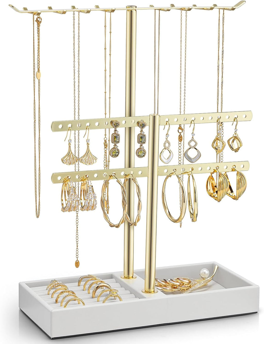 VLANDO 2-Tier Leather Jewelry Stand Organizer, Cloud White Jewelry Holder for Necklaces, Earrings, Bracelets & Rings US Exclusive Deal