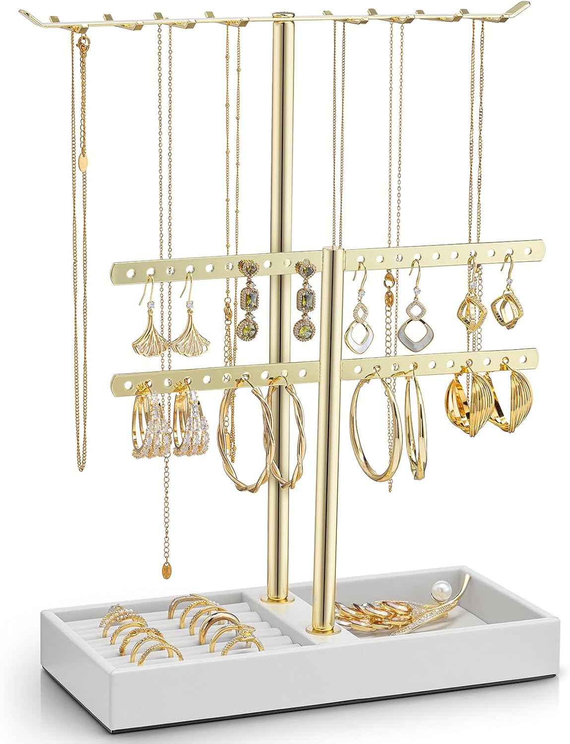 VLANDO 2-Tier Leather Jewelry Stand Organizer, Cloud White Jewelry Holder for Necklaces, Earrings, Bracelets & Rings US Exclusive Deal