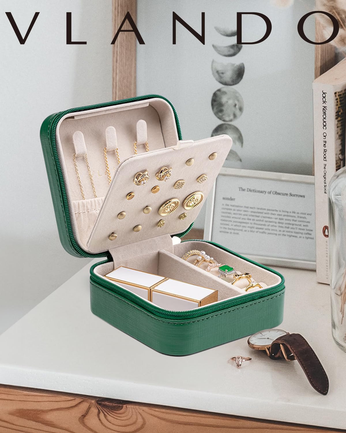 VLANDO Macaron‑Ear Stud Plate Macaron Regular – Small Portable Travel Jewelry Box Organizer