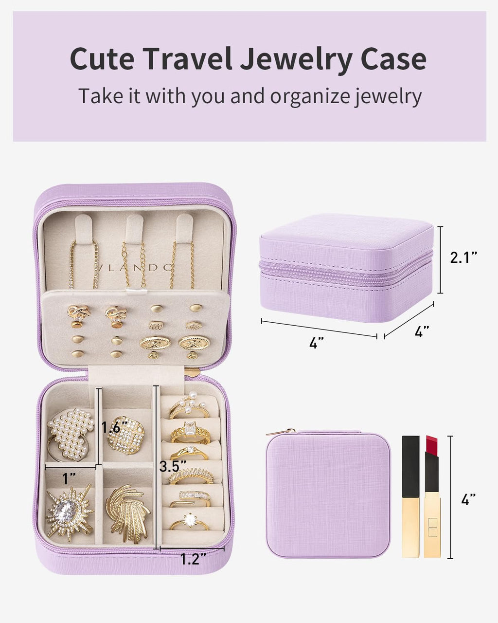 VLANDO Macaron‑Ear Stud Plate Macaron Regular – Small Portable Travel Jewelry Box Organizer
