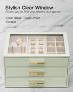 VLANDO Cinderella‑3 drawers Quiet Luxe 3‑Layer Glass Lid Jewelry Box Organizer