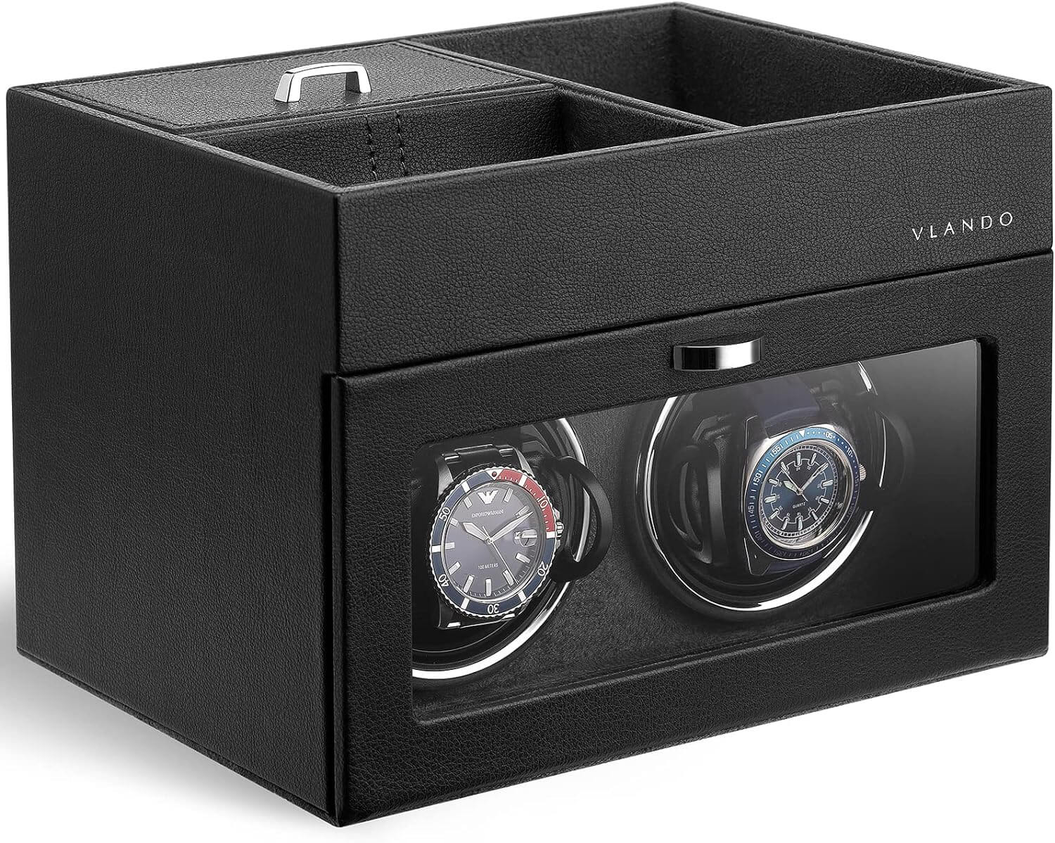 VLANDO Automatic Double Watch Winder with Jewelry Valet Tray