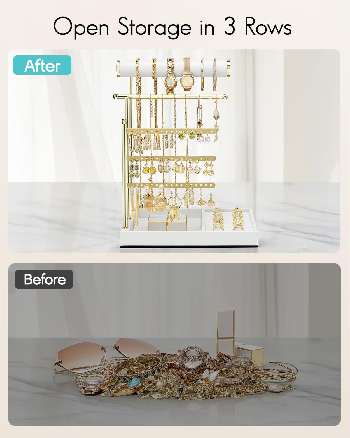 VLANDO Jewelry stand Everyday Keepsake Jewelry Stand Organizer with Ring Holder & Tray — Necklace & Earring Display