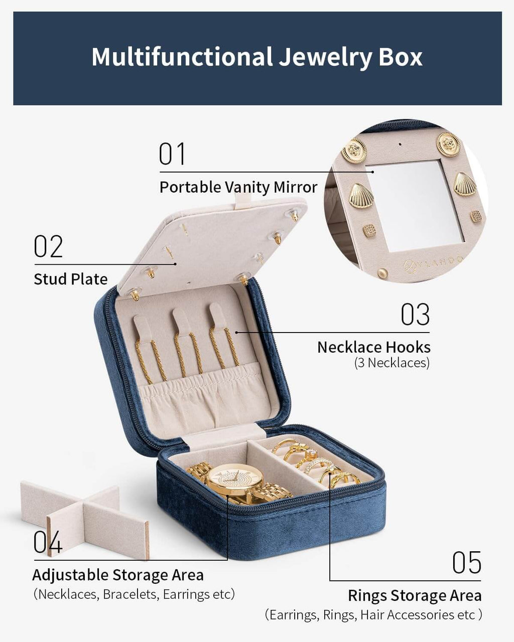VLANDO Travel Ritual travel jewelry case, open storage layout