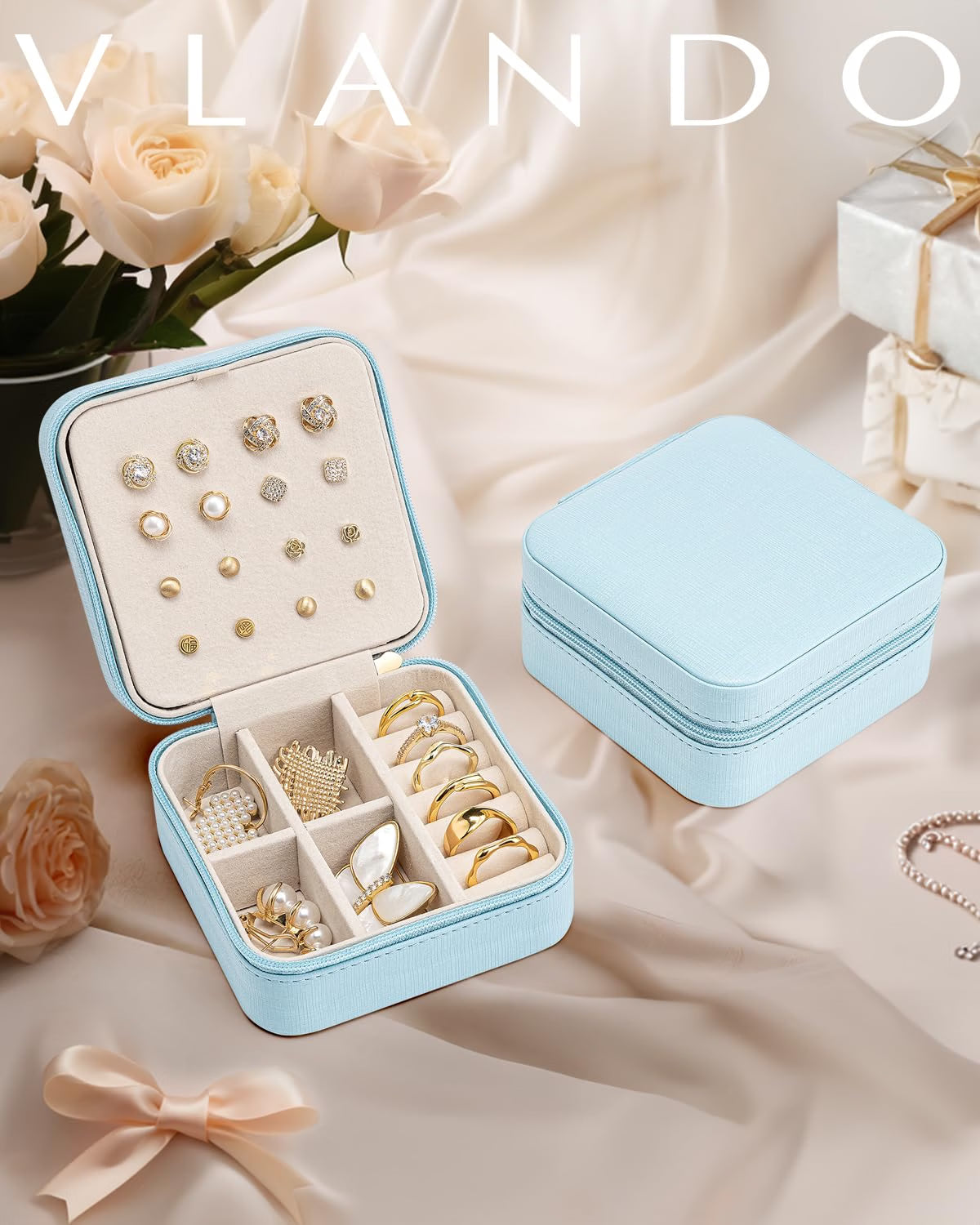 VLANDO Macaron‑Ear Stud Plate Macaron Regular – Small Portable Travel Jewelry Box Organizer