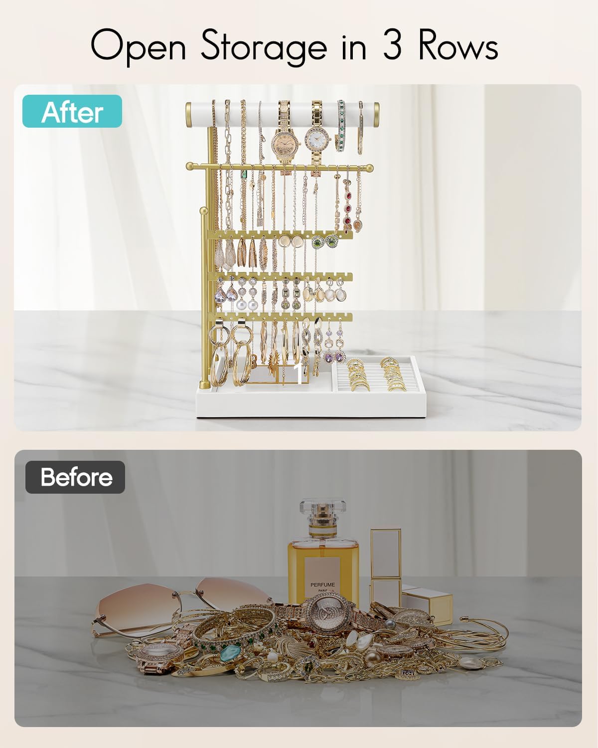 VLANDO Everyday Keepsake Jewelry Stand Organizer with Ring Holder & Tray — Necklace & Earring Display US Exclusive Deal