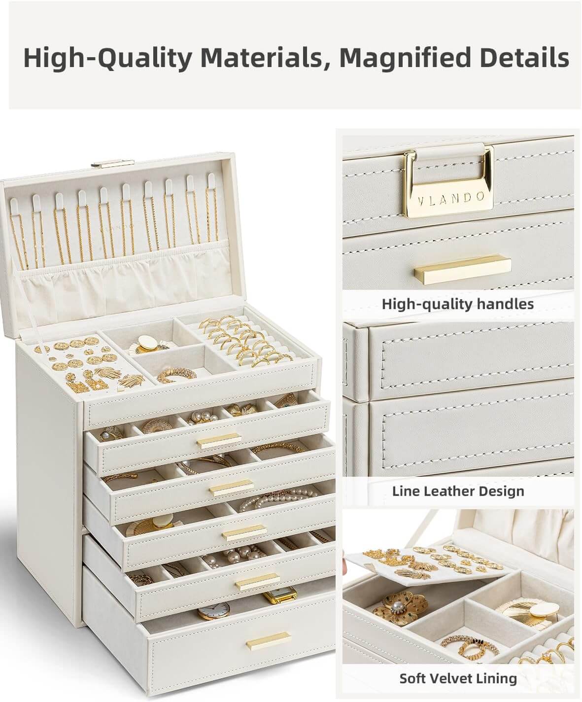 VLANDO Quiet Luxe 6-Layer Large Jewelry Box Organizer