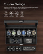 VLANDO 6‑bit watch box with ring holder 6‑Slot Lockable Watch Box Organizer with Glass Lid & Removable Tray