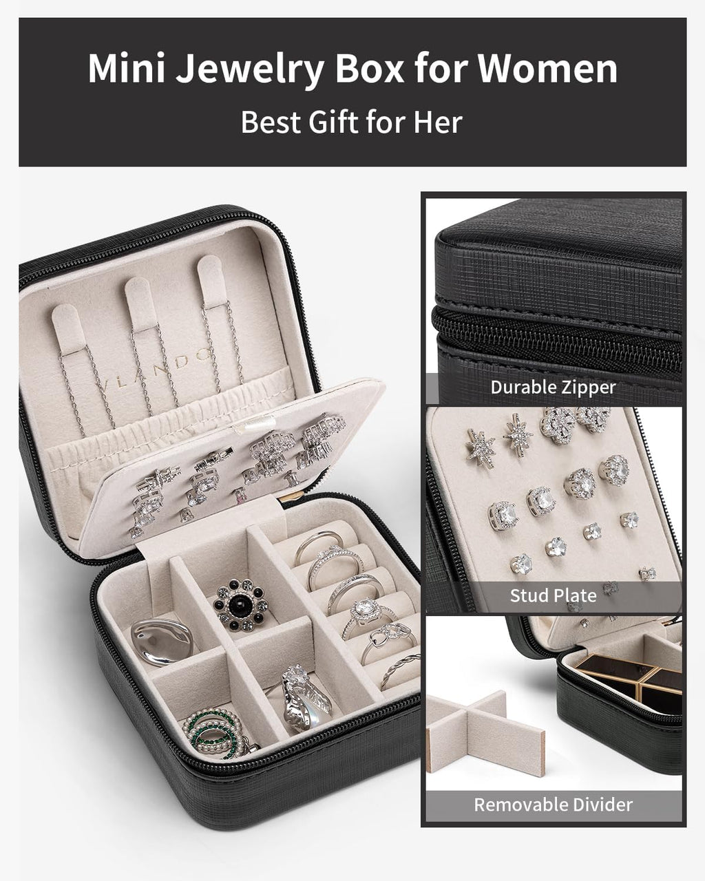 VLANDO Macaron‑Ear Stud Plate Macaron Regular – Small Portable Travel Jewelry Box Organizer