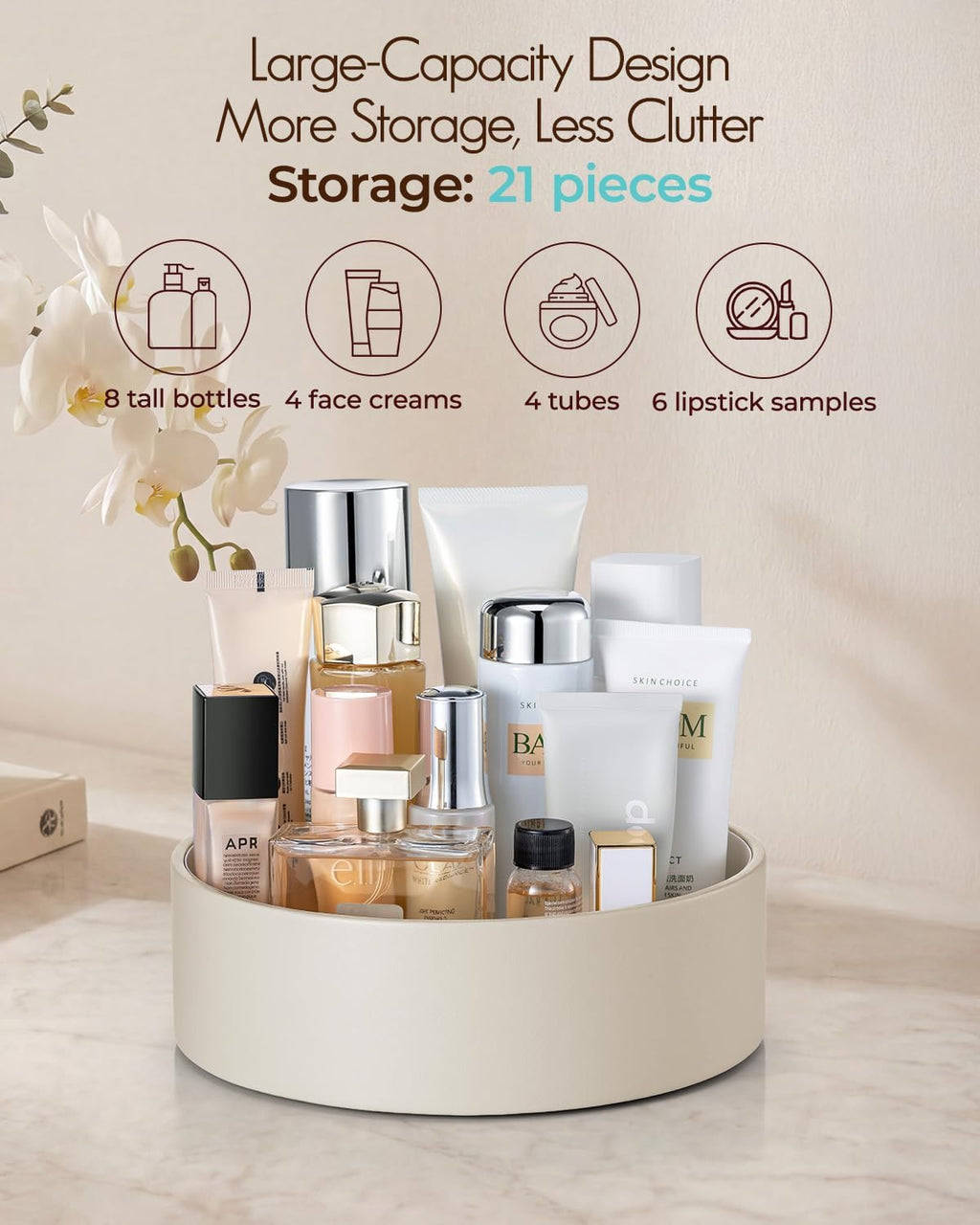 VLANDO 360° Rotating PU Leather Perfume & Makeup Organizer