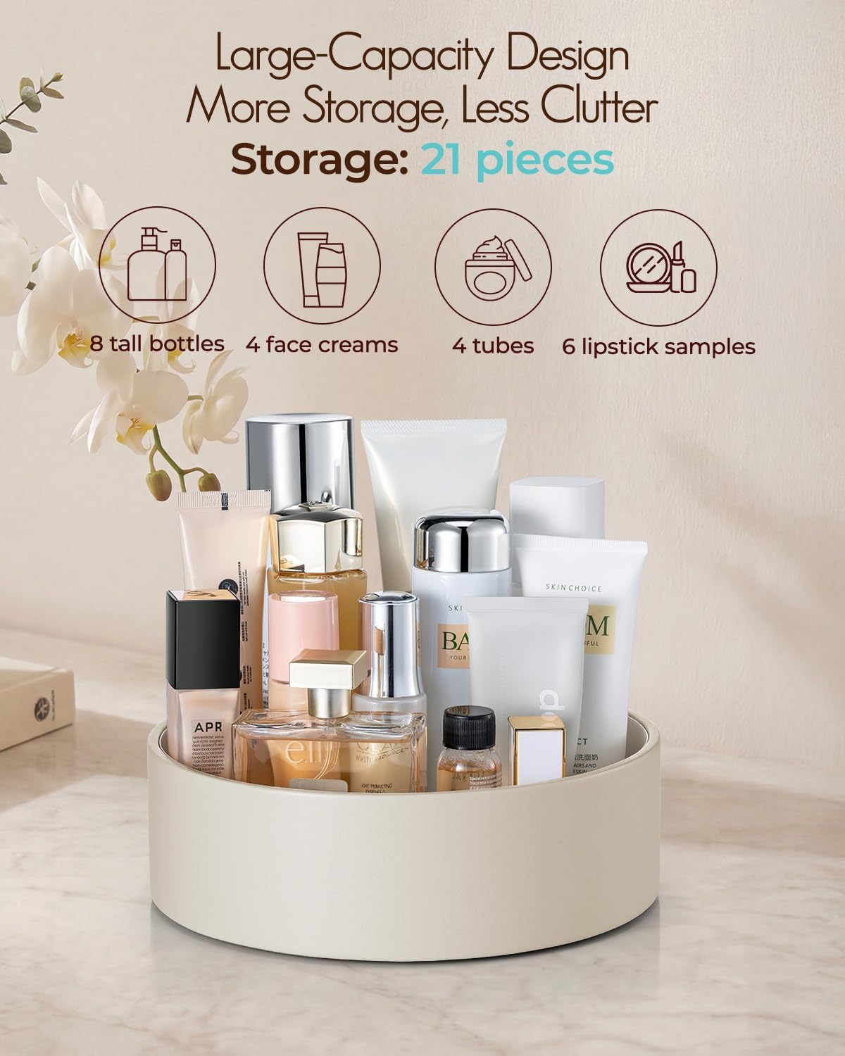 VLANDO 360° Rotating PU Leather Perfume & Makeup Organizer