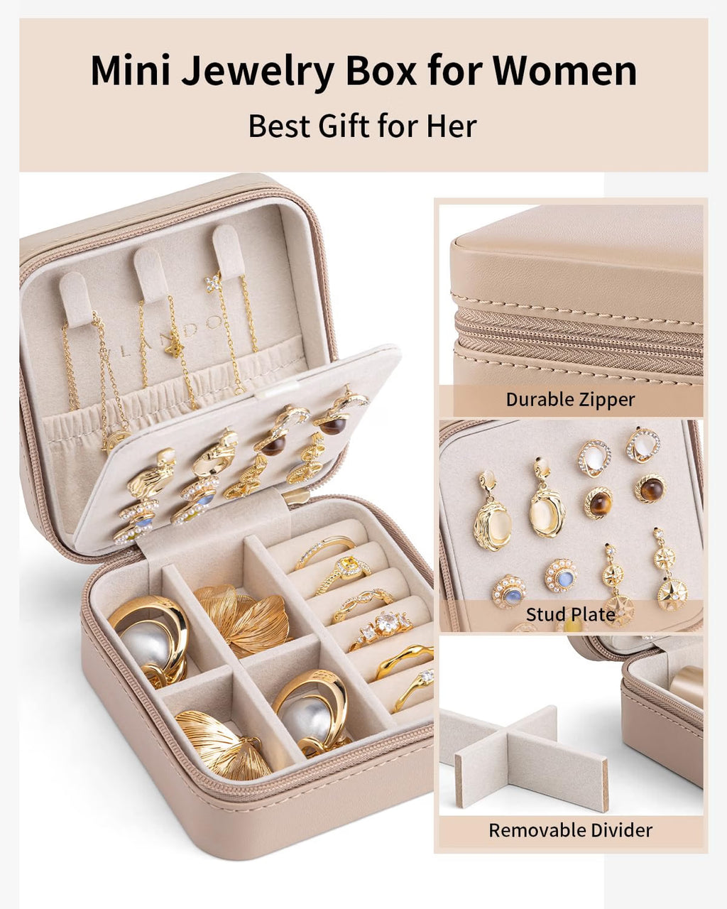 VLANDO Macaron‑Ear Stud Plate Macaron Regular – Small Portable Travel Jewelry Box Organizer