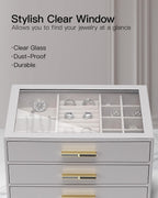 VLANDO Cinderella‑3 drawers Quiet Luxe 3‑Layer Glass Lid Jewelry Box Organizer