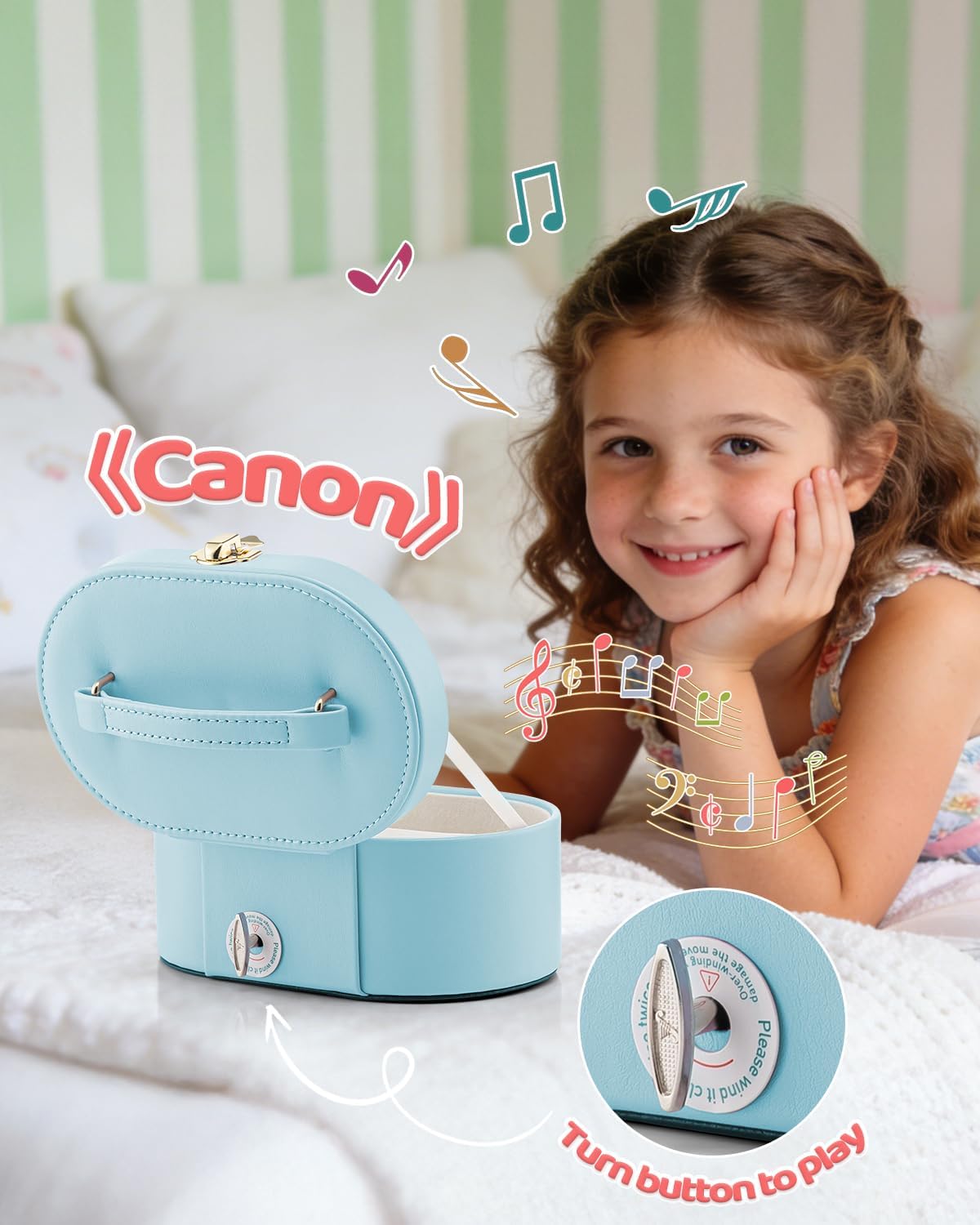 VLANDO Oval Music Box Musical Jewelry Box for Girls – Spinning Ballerina, Soft Faux Leather Kids Jewelry Organizer & Mirror