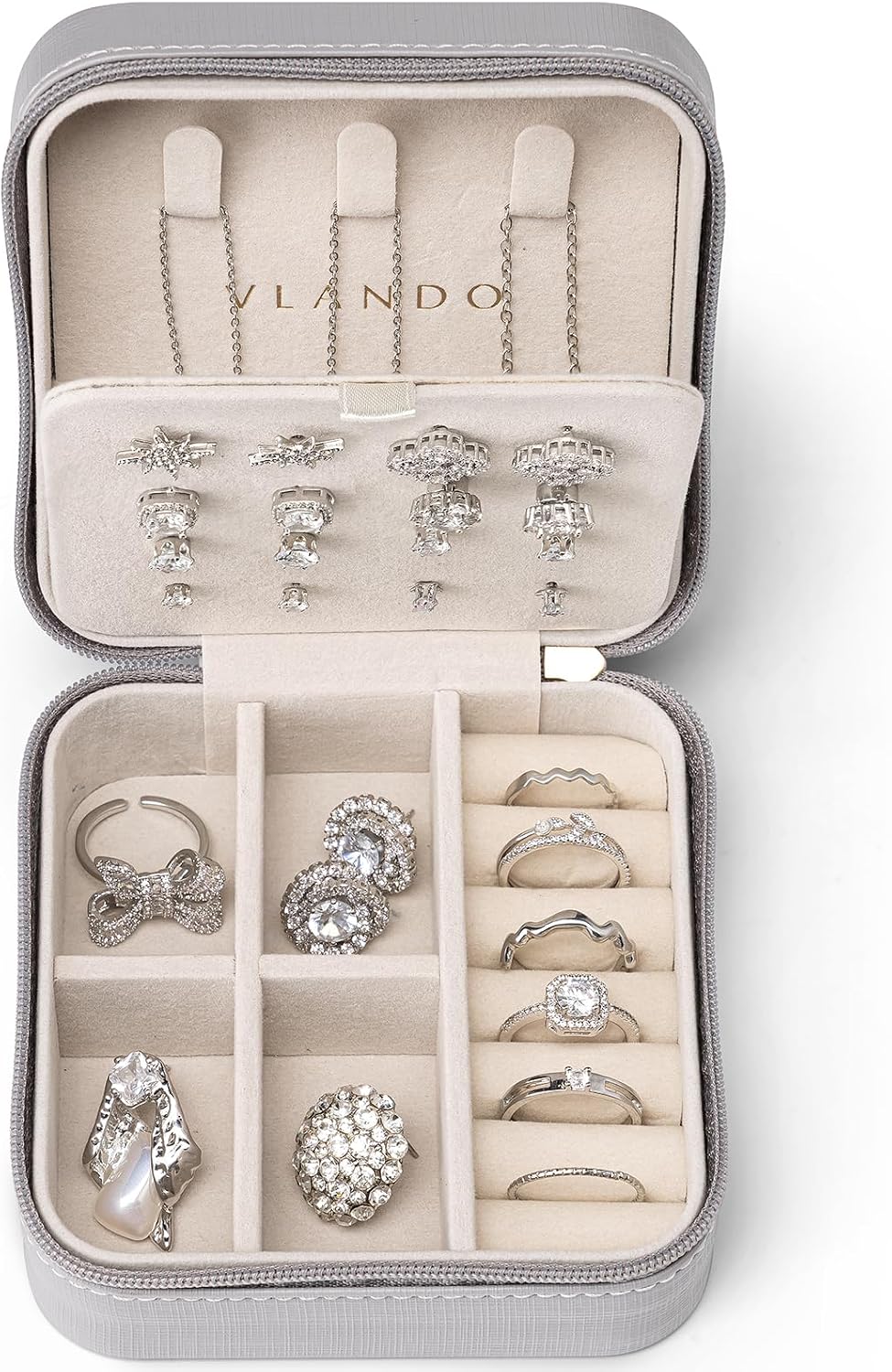 VLANDO Macaron‑Ear Stud Plate Macaron Regular – Small Portable Travel Jewelry Box Organizer