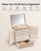 กล่องเครื่องประดับและที่จัดระเบียบขนาดใหญ่ VLANDO Hita Quiet Luxe แบบ 6 ชั้นพร้อมกระจก